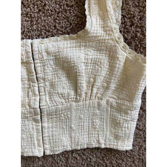 Forever 21 Butter Yellow Floral‎ Flower Lace Crop Top Festival Boho Shirt Small - Picture 6 of 10